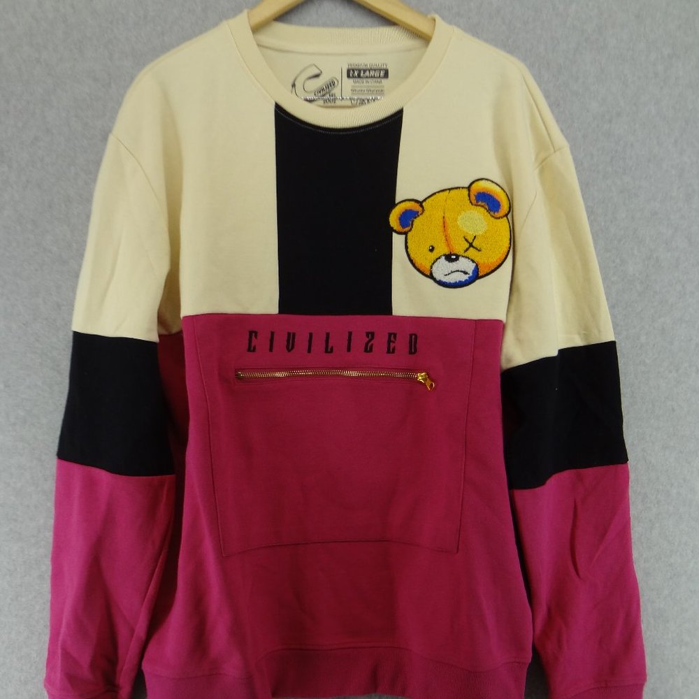 NWT, Civilized crewneck sweatshirt with embroidered bear (pink and white)
